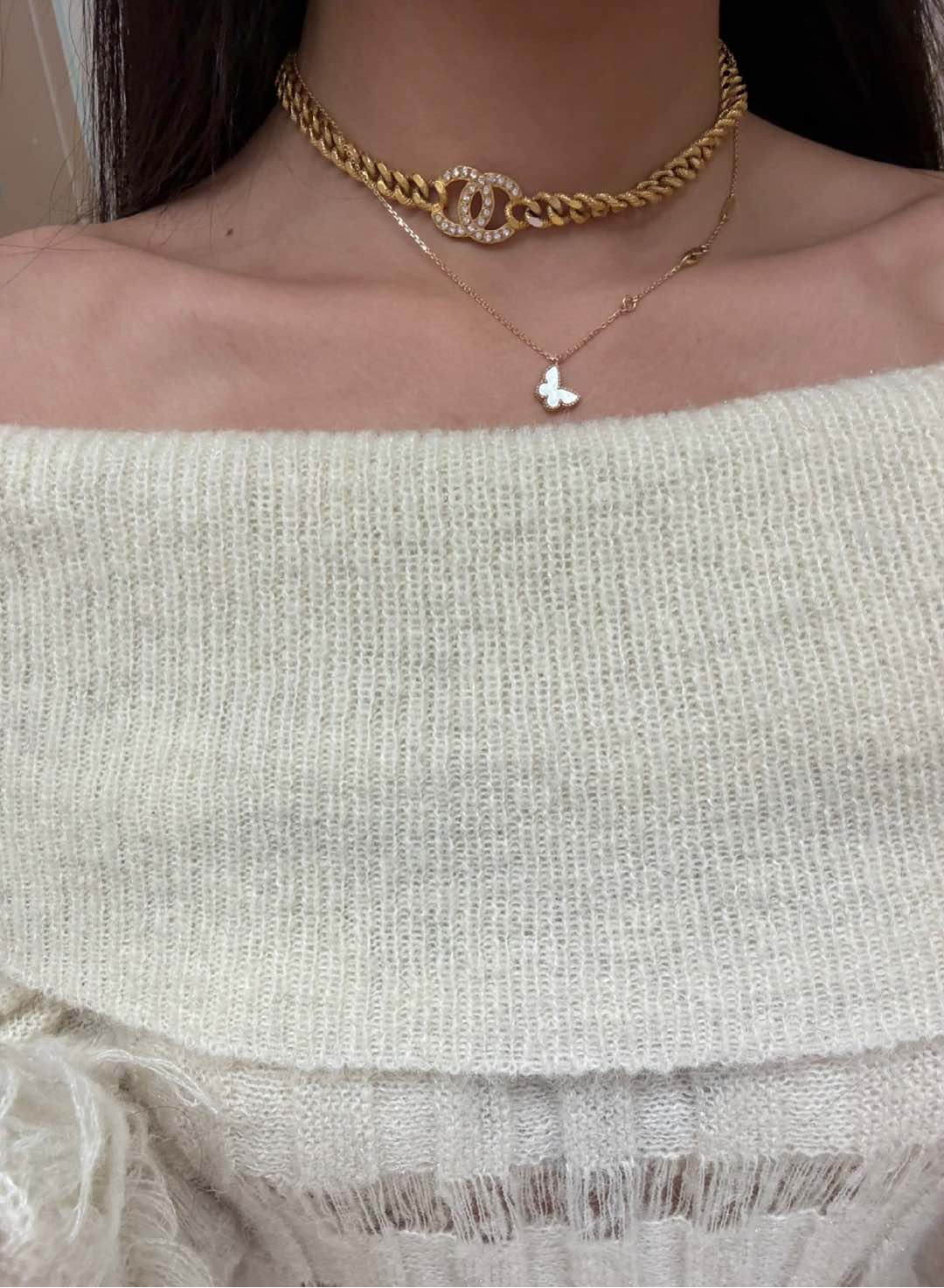 Van Cleef & Arpels Vca迷你白贝蝴蝶项链手链