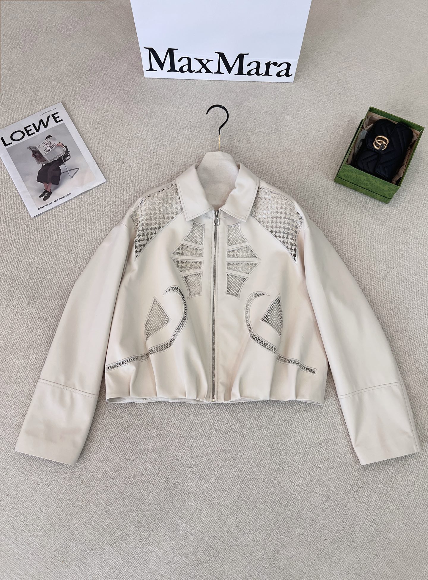 Hermes Cream Embroidered Leather Jacket
