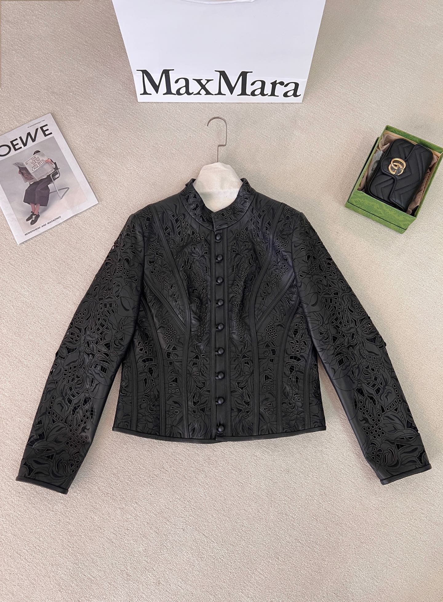 Hermes Black Embroidered Leather Jacket