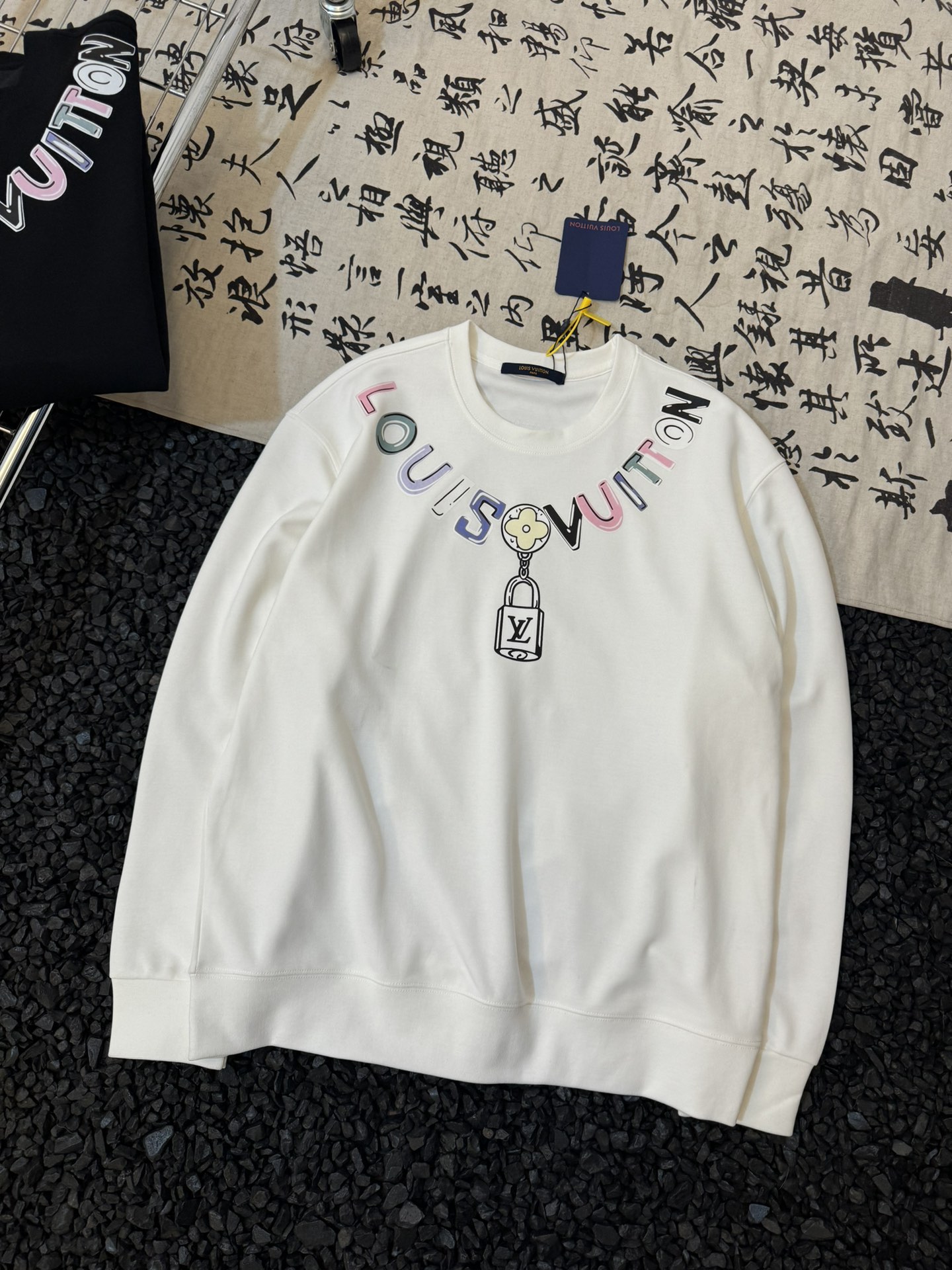 Louis Vuitton Clothing Sweatshirts Black White Printing Unisex Fall/Winter Collection