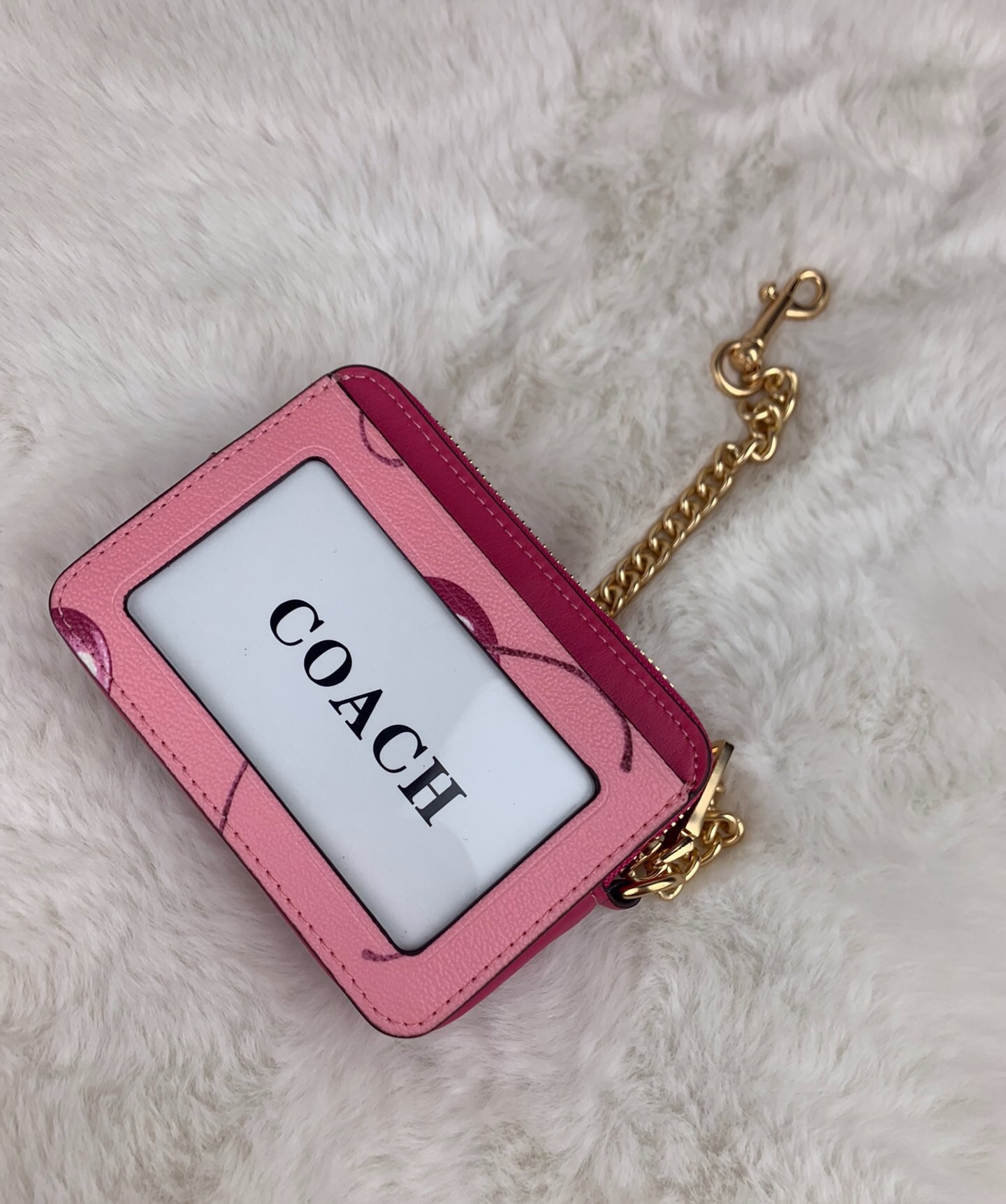 Coach ～Coach 新品 链条小卡包玫红樱桃