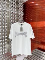 Balenciaga Clothing T-Shirt Black White Embroidery Unisex Cotton Double Yarn Short Sleeve