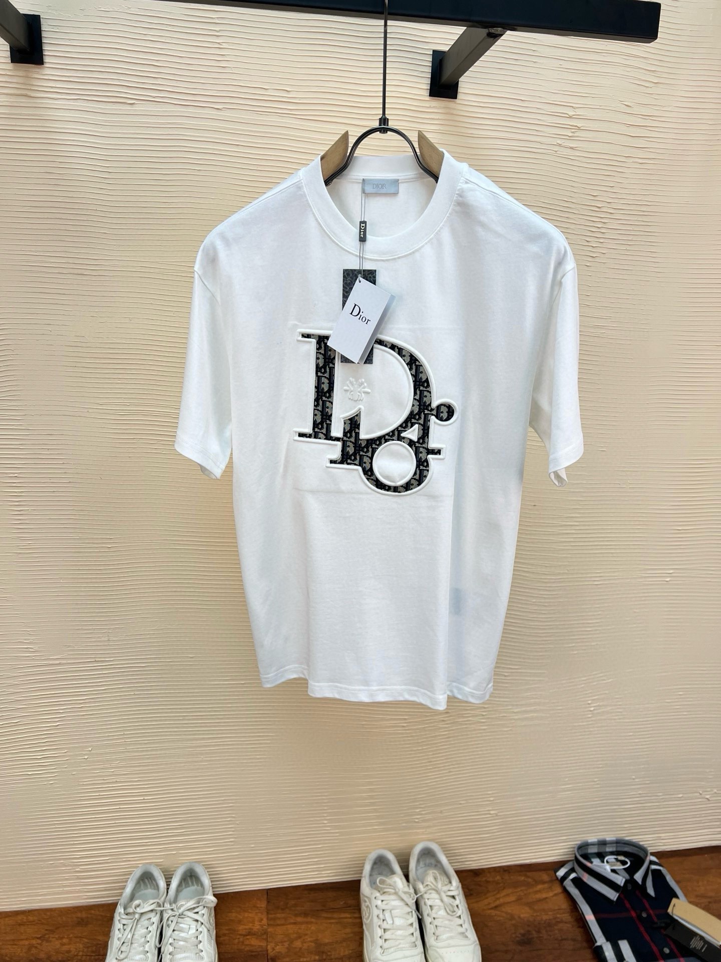 Dior Clothing T-Shirt Black White Unisex Cotton Double Yarn Short Sleeve