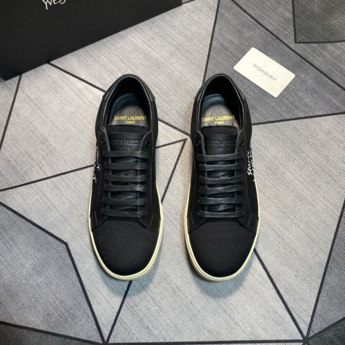 Yves Saint Laurent Men's Black Leather and Fabric Lace-Up Sneakers