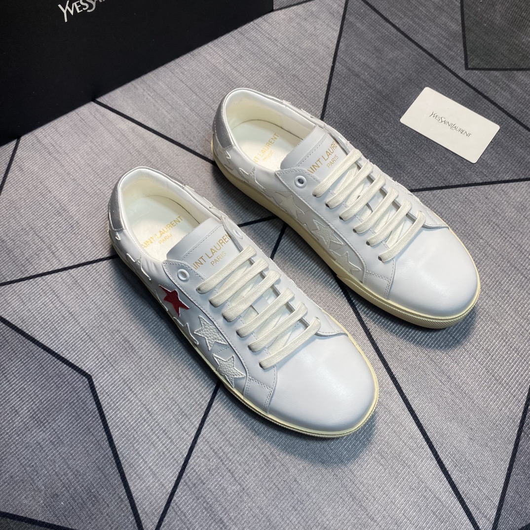 Yves Saint Laurent Women's White Leather Star Embroidered Casual Sneakers 4 i1750010235 2483 2