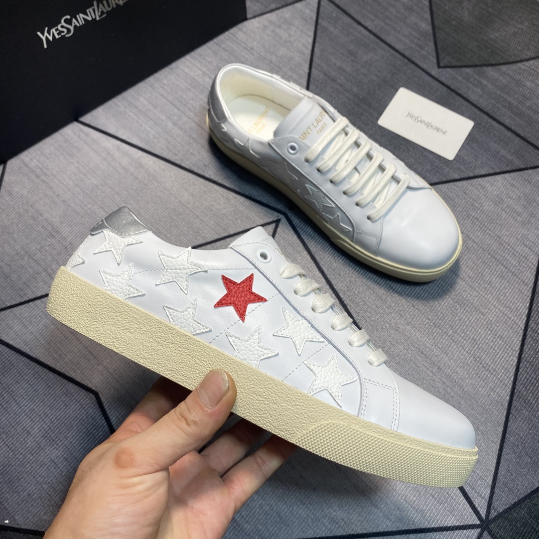 Yves Saint Laurent Women's White Leather Star Embroidered Casual Sneakers 6 i1750010235 6198 4