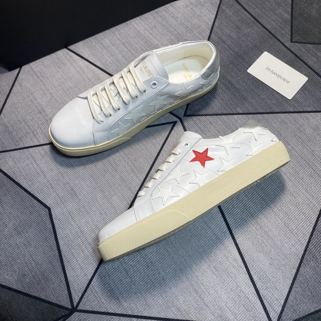 Yves Saint Laurent Women's White Leather Star Embroidered Casual Sneakers 3 i1750010235 6227 1