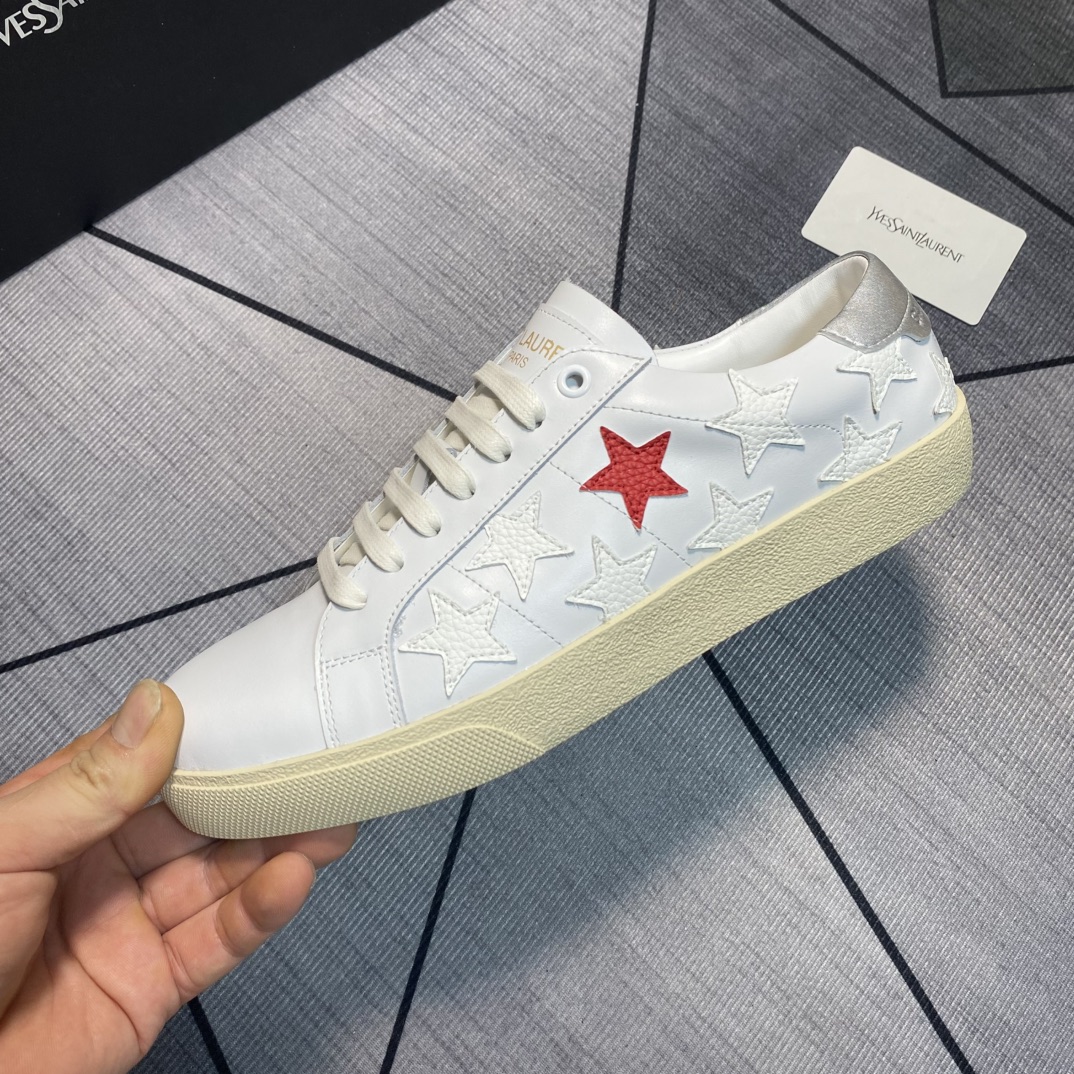 Yves Saint Laurent Women's White Leather Star Embroidered Casual Sneakers 8 i1750010235 6733 6