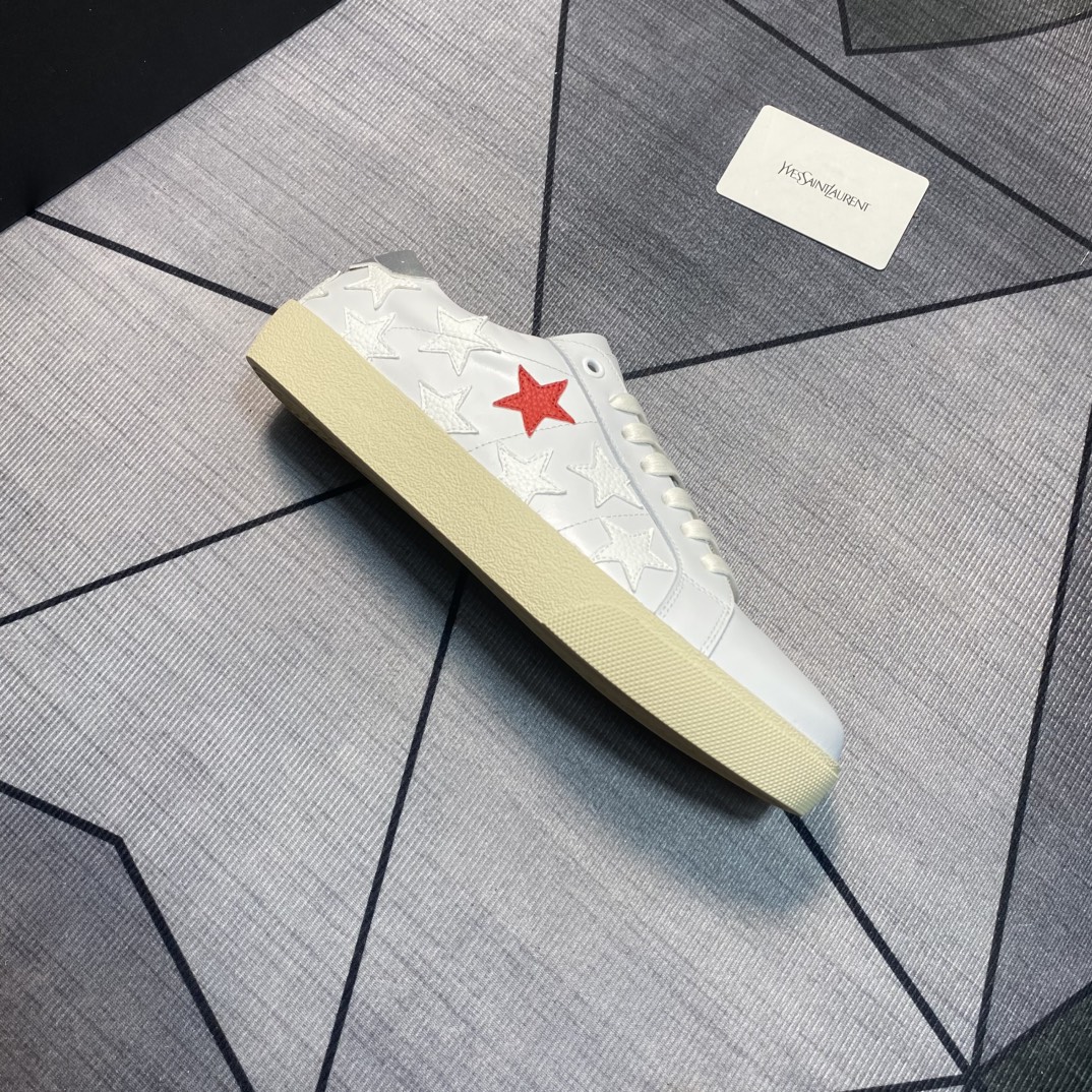 Yves Saint Laurent Women's White Leather Star Embroidered Casual Sneakers 7 i1750010235 7126 5