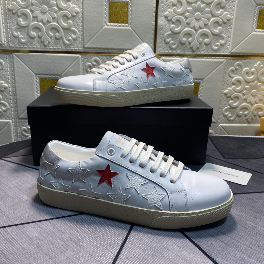 Yves Saint Laurent Women's White Leather Star Embroidered Casual Sneakers 9 i1750010235 8791 7