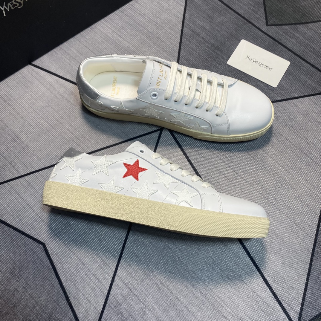 Yves Saint Laurent Women's White Leather Star Embroidered Casual Sneakers 5 i1750010235 8832 3
