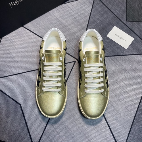 Yves Saint Laurent Gold Leather Star Appliqué Sneakers for Men, Made in Italy