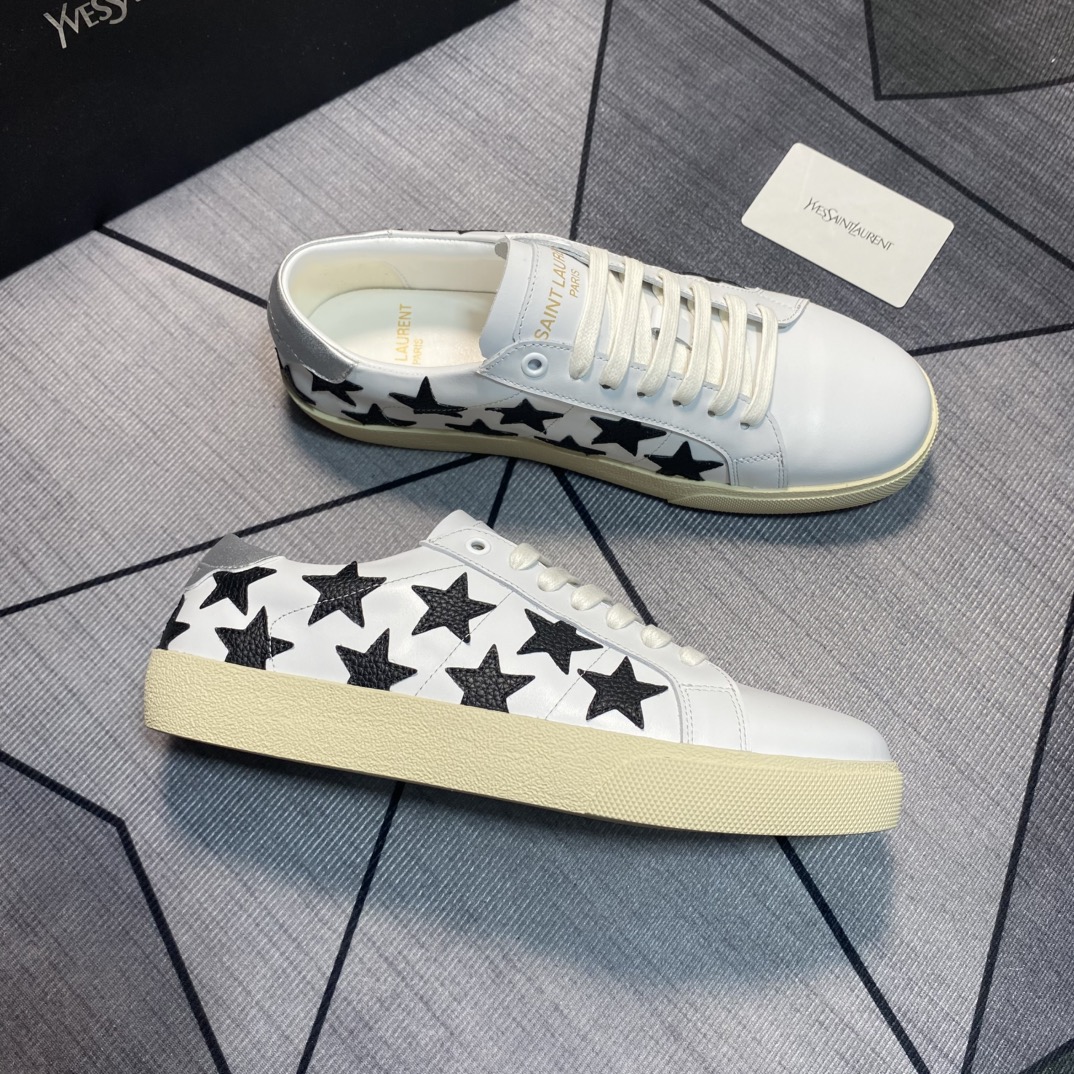 Yves Saint Laurent White Leather Sneakers with Black Star Embroidery 5 i1750010351 2105 3