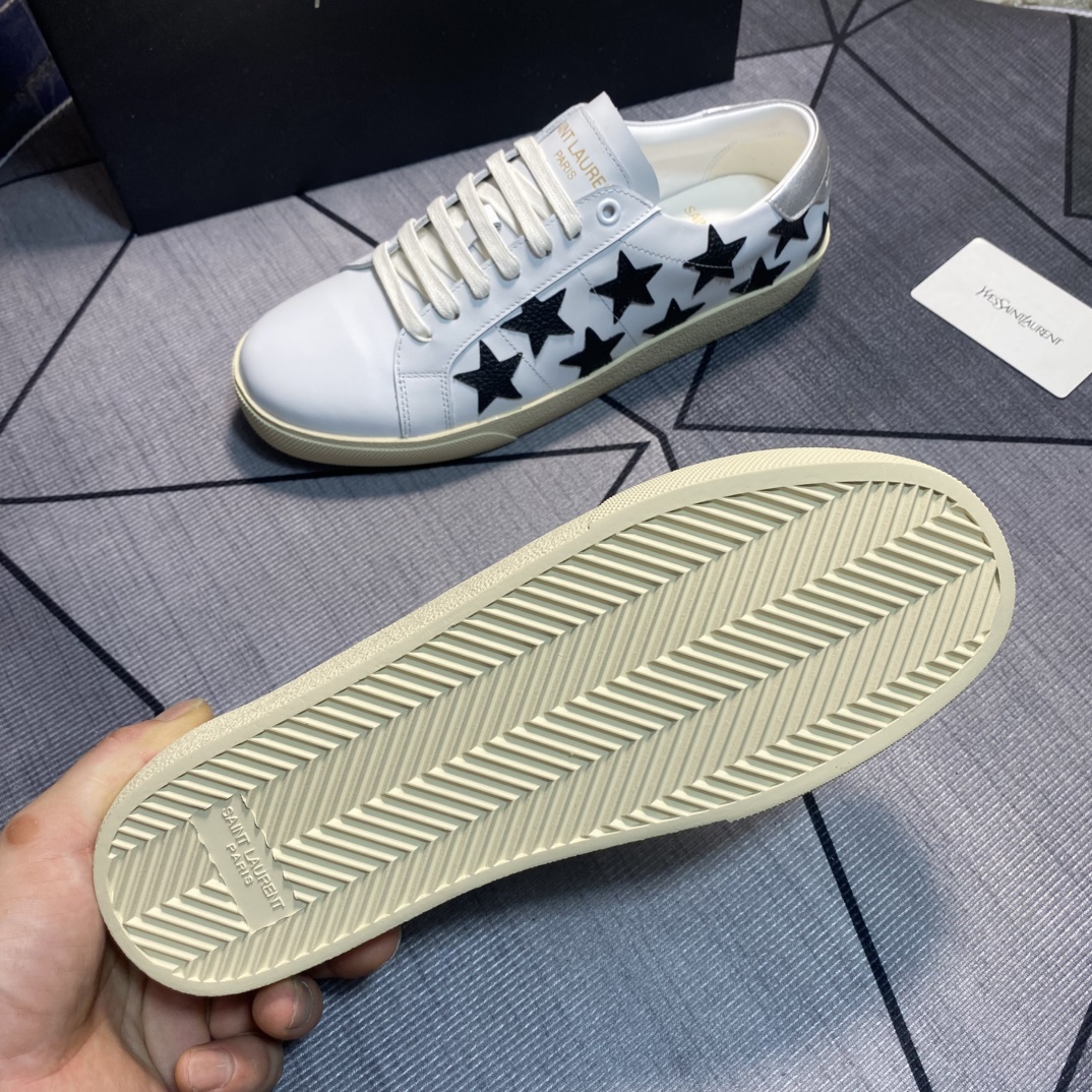 Yves Saint Laurent White Leather Sneakers with Black Star Embroidery 10 i1750010351 6736 8