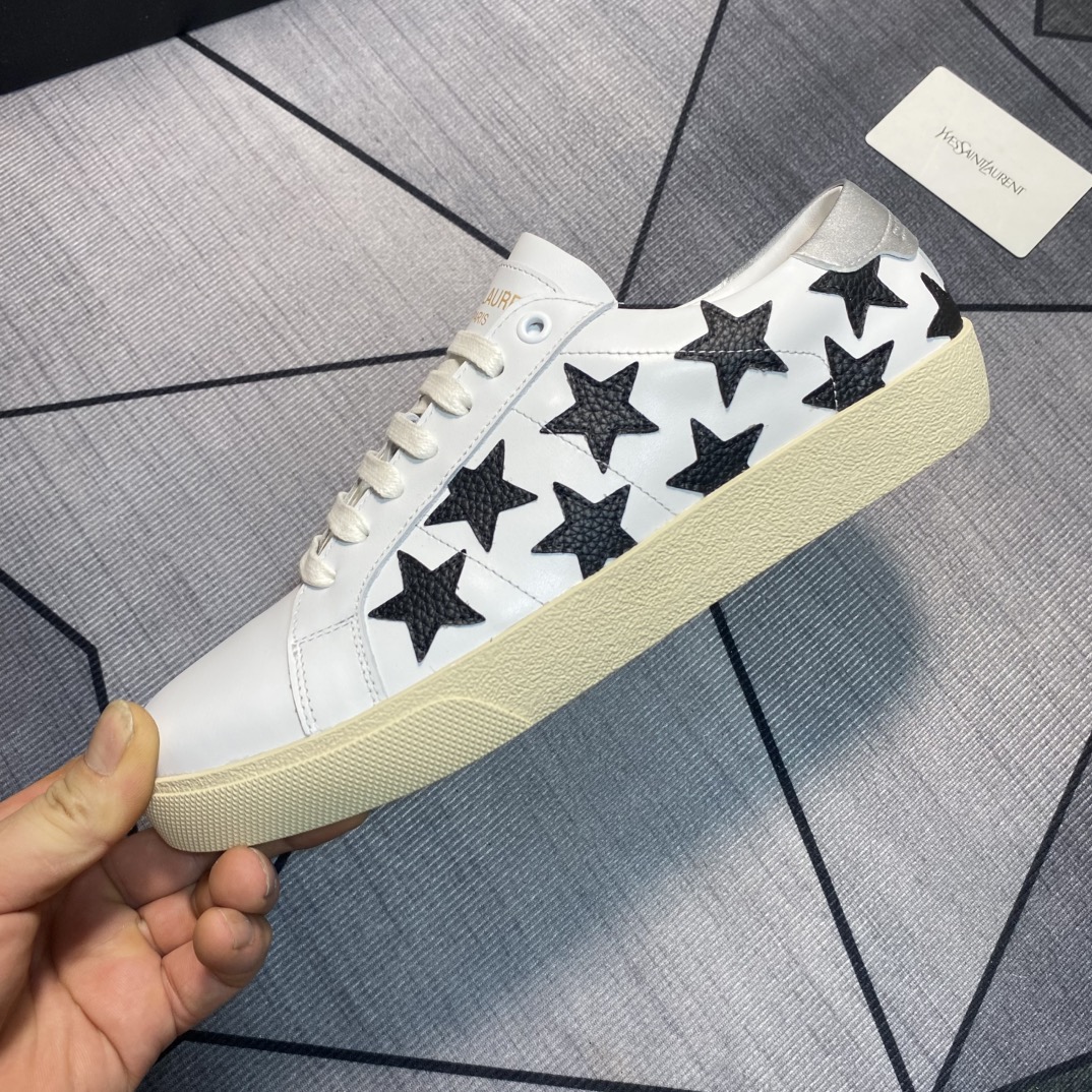 Yves Saint Laurent White Leather Sneakers with Black Star Embroidery 7 i1750010351 8228 5
