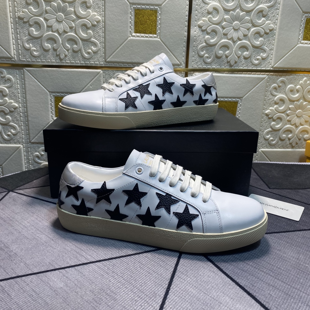 Yves Saint Laurent White Leather Sneakers with Black Star Embroidery 9 i1750010351 8587 7