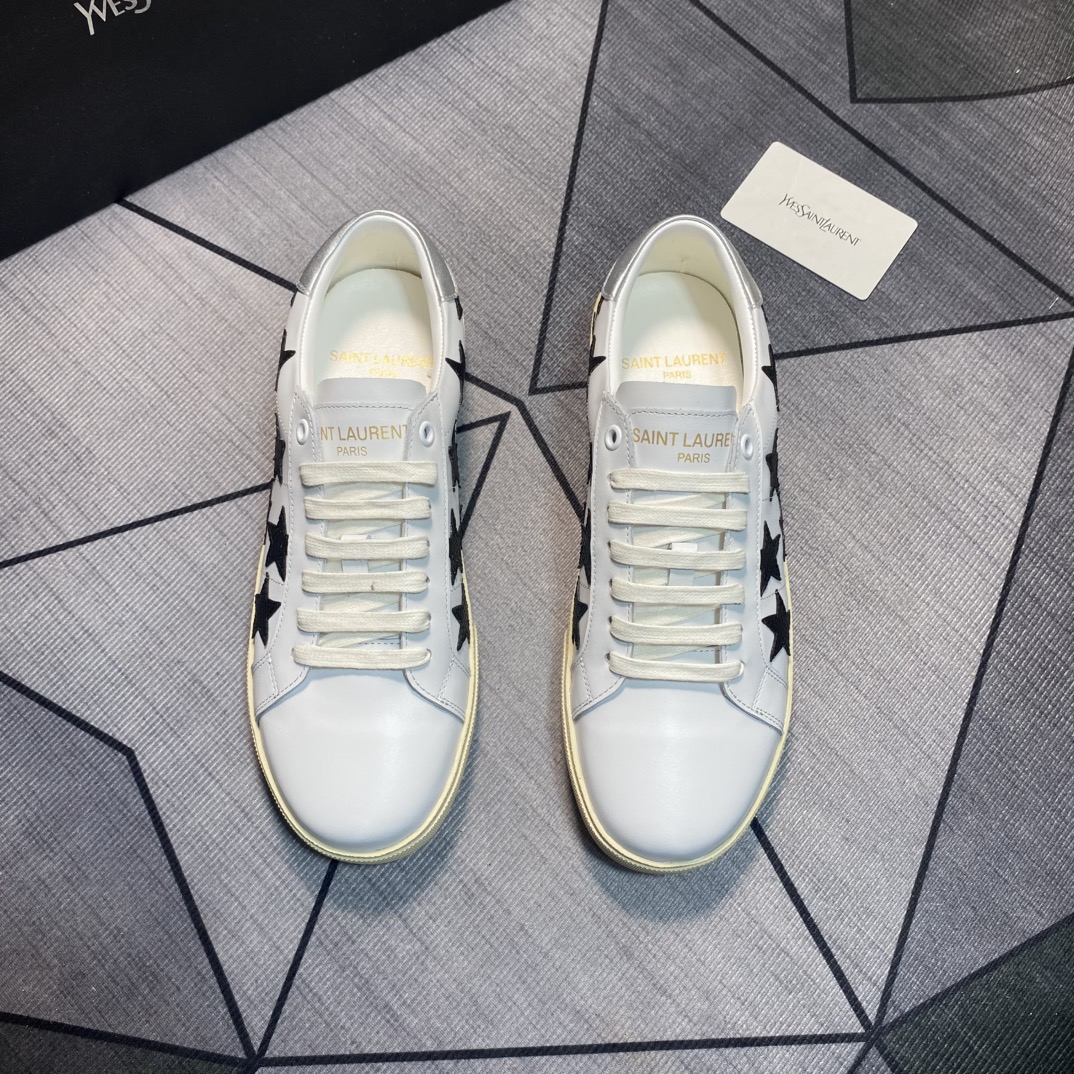 Yves Saint Laurent White Leather Sneakers with Black Star Embroidery 4 Yves Saint Laurent White Leather Sneakers with Black Star Embroidery