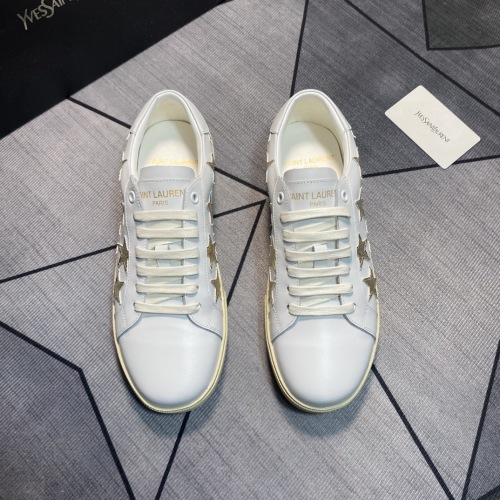 Yves Saint Laurent White Leather Sneakers with Gold Star Appliqués 1 Yves Saint Laurent White Leather Sneakers with Gold Star Appliqués
