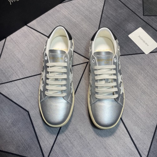 Yves Saint Laurent Silver Leather Low-Top Sneakers with Star Details 1 Yves Saint Laurent Silver Leather Low-Top Sneakers with Star Details