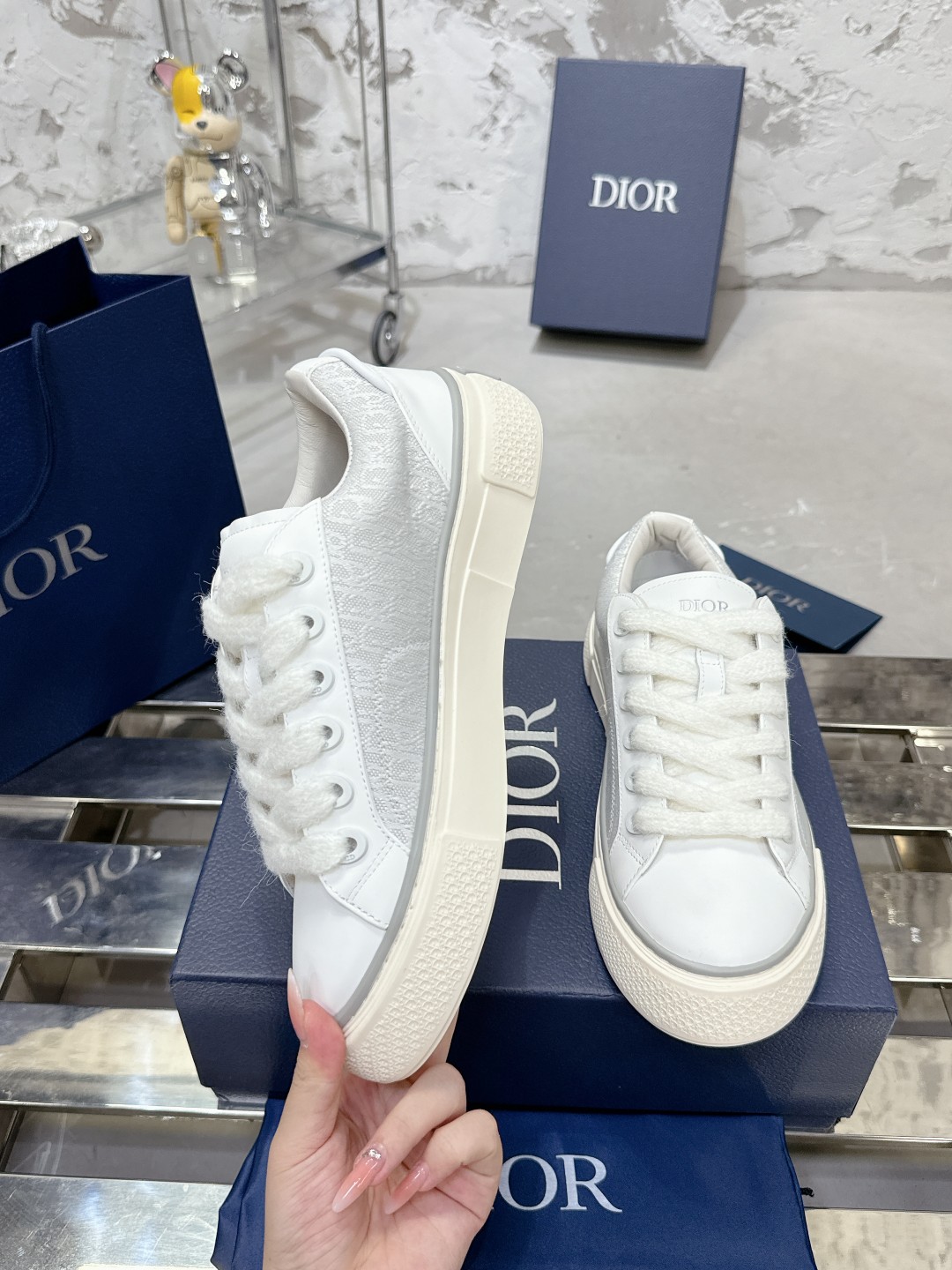 Dior B33 Series Sneakers - Grey Leather with CD Diamond Canvas Inlays 5 a1728937964579 6047