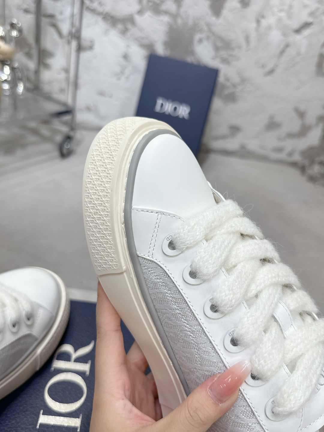 Dior B33 Series Sneakers - Grey Leather with CD Diamond Canvas Inlays 6 a1728937964679 8356