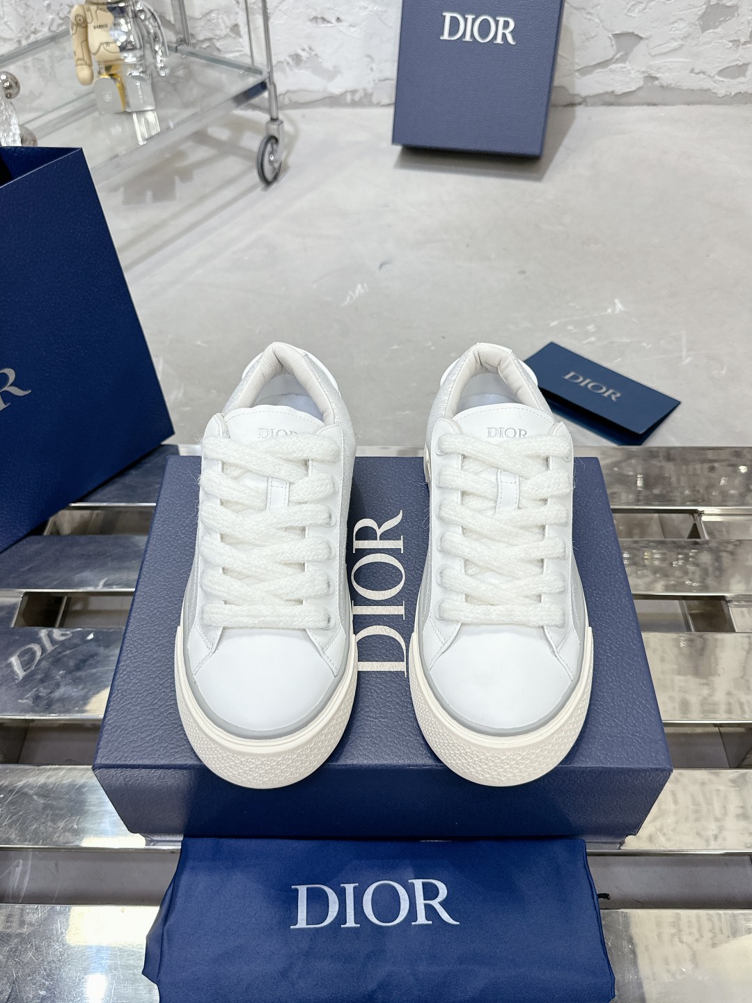 Dior B33 Series Sneakers - Grey Leather with CD Diamond Canvas Inlays 3 a1728937964689 7206