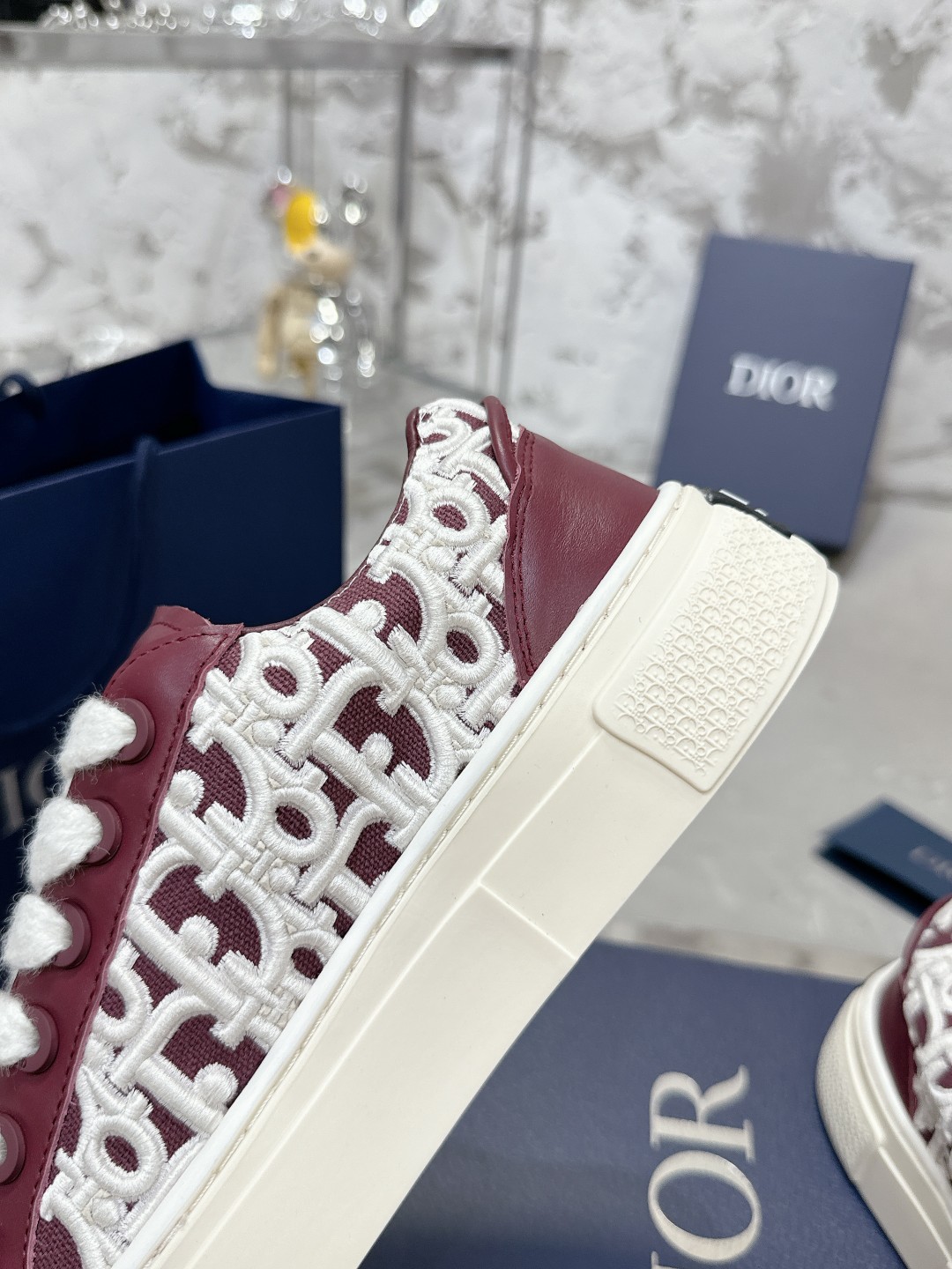 Dior B33 Series Casual Sneakers, Leather and Oblique Canvas, Burgundy 5 a1728938205449 8361