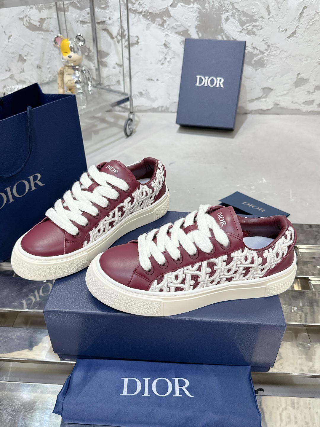 Dior B33 Series Casual Sneakers, Leather and Oblique Canvas, Burgundy 9 a1728938205464 1021