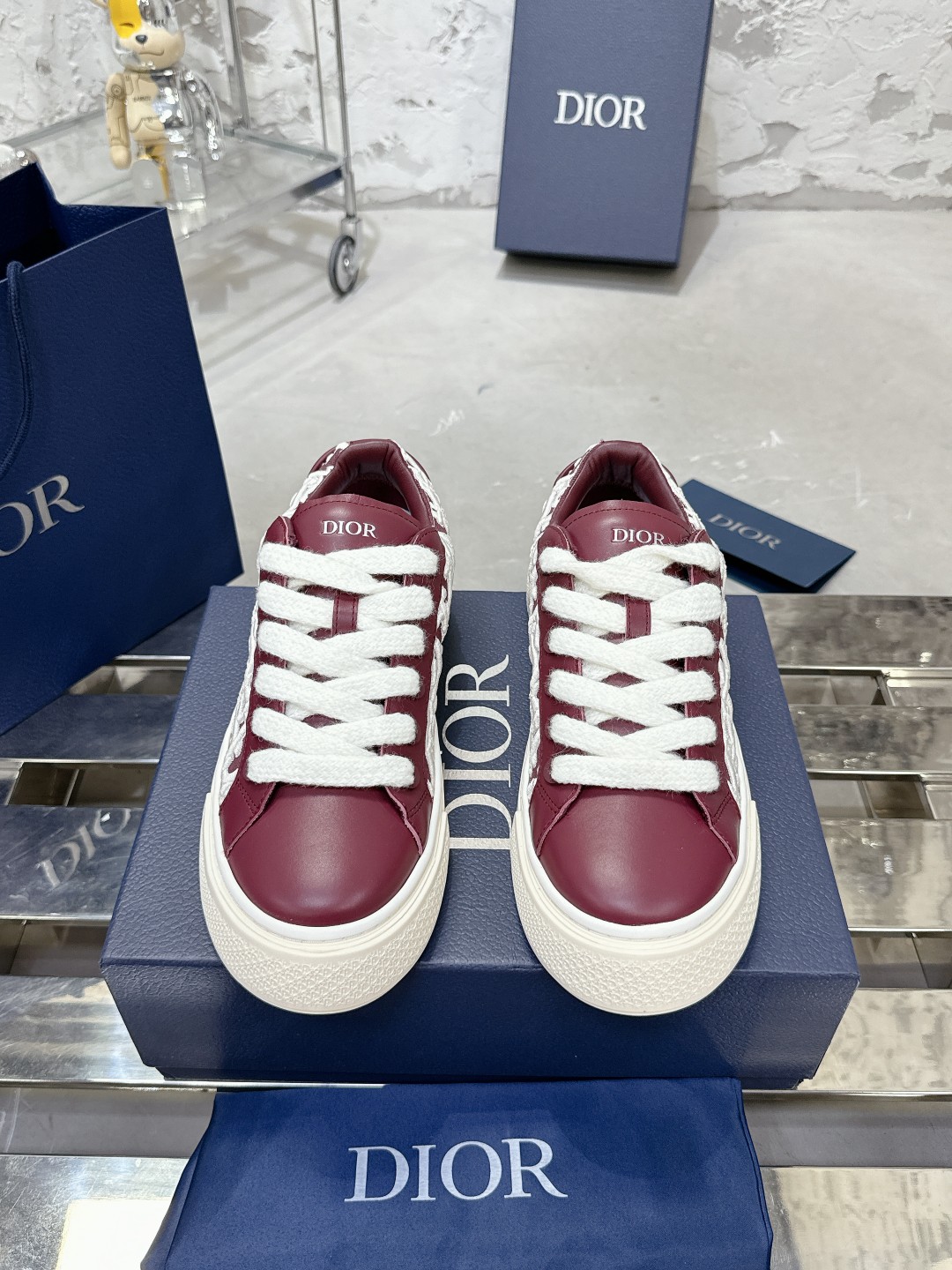 Dior B33 Series Casual Sneakers, Leather and Oblique Canvas, Burgundy 3 a1728938205496 6083