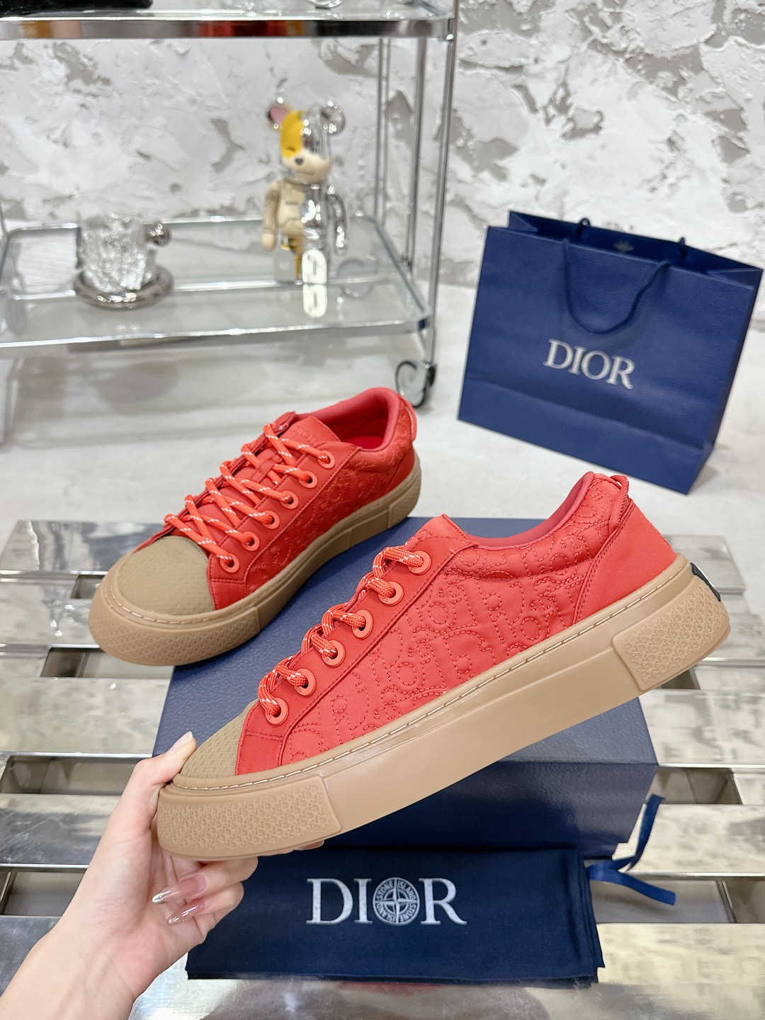 Dior B33 Oblique Jacquard Sneakers, Limited Edition Snake Year, Coral 4 a1729465919035 1430