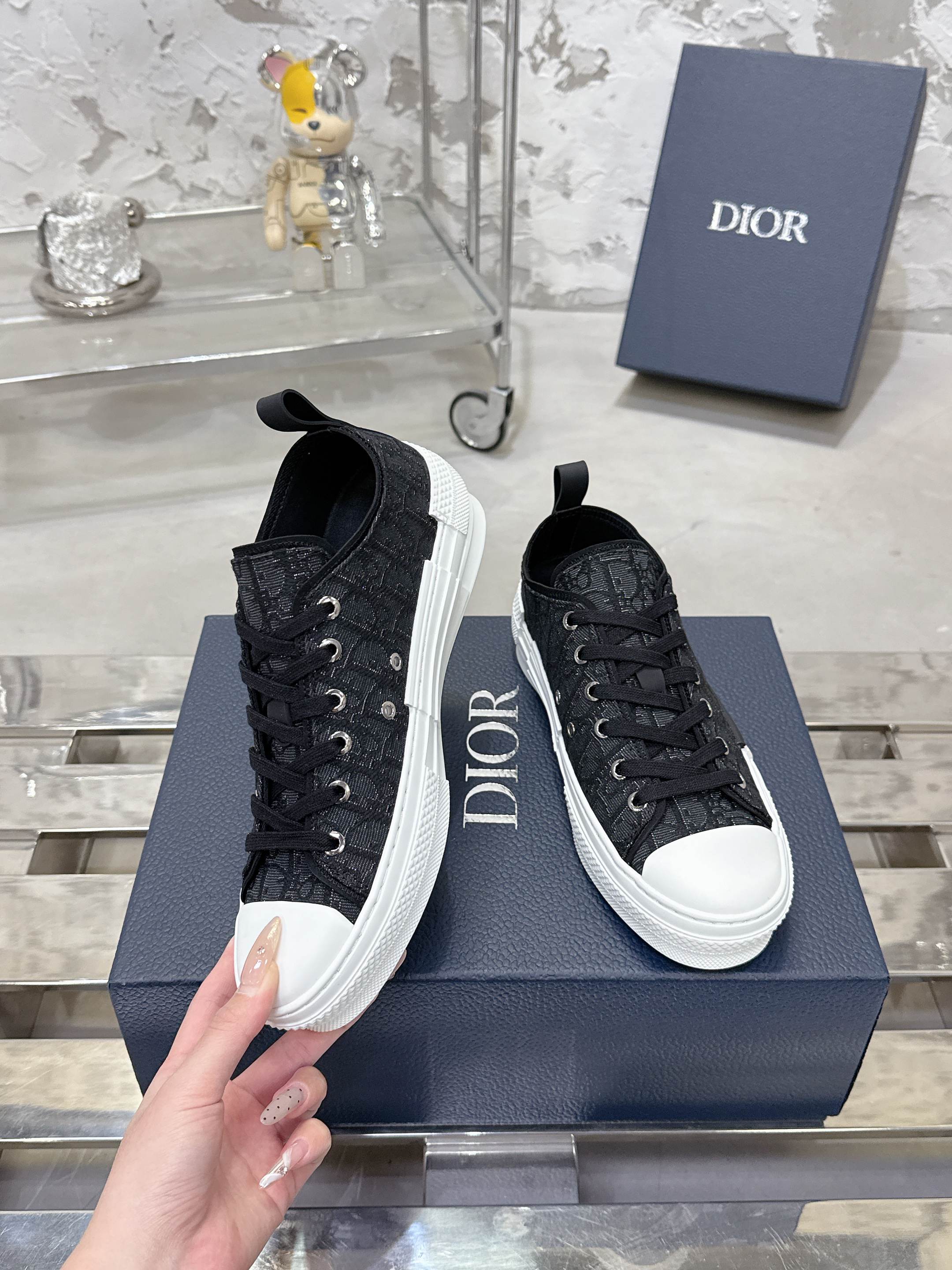 Dior B23 高級カジュアルスニーカー - Obliqueプリントデザイン
