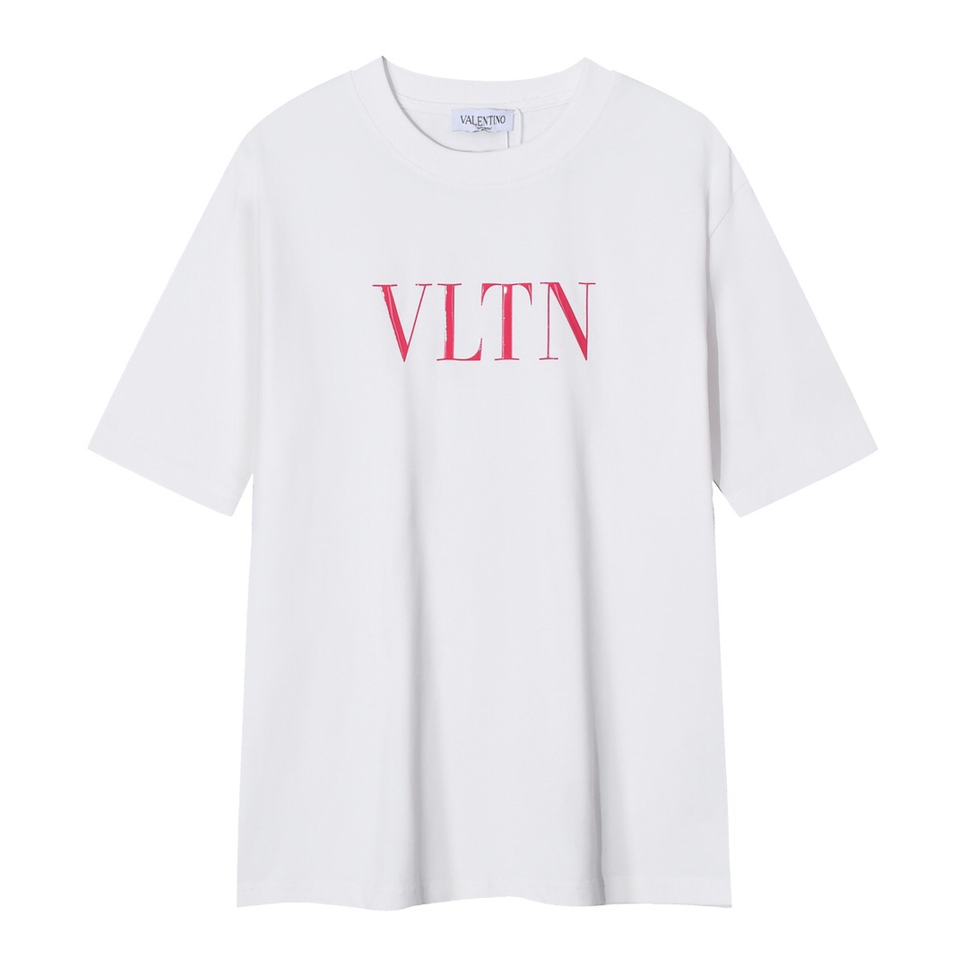 Valentino Vêtements T-Shirt Noir Blanc Imprimé Série d’été Manches courtes