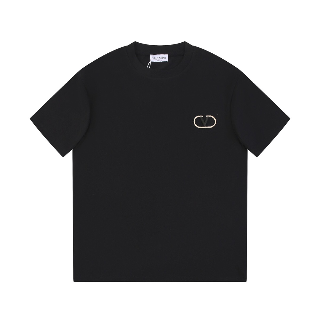 Valentino Vêtements T-Shirt Noir Blanc Unisexe Coton Série d’été Fashion Manches courtes