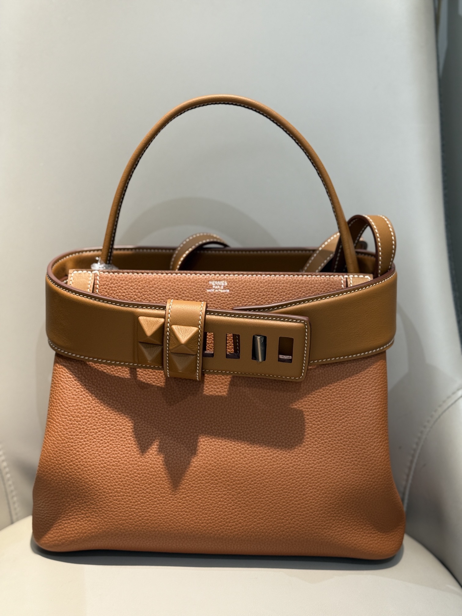 Hermès Rare Hermes spot new H home togo/swift leather Medor handbag 27cm 37 gold brown silver buckle