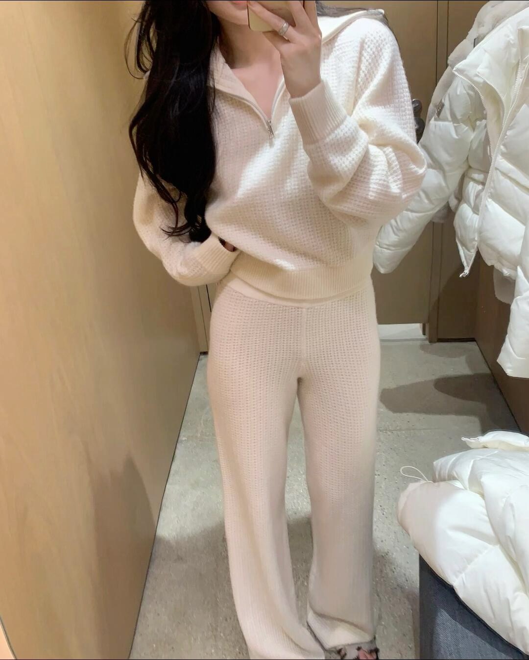 Comfortable High-Waist Waffle Knit Pants for Versatile Style from Home to Street - 图片 7