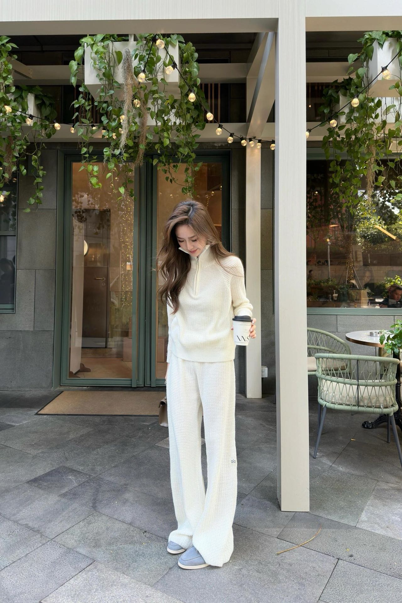 Comfortable High-Waist Waffle Knit Pants for Versatile Style from Home to Street - 图片 1