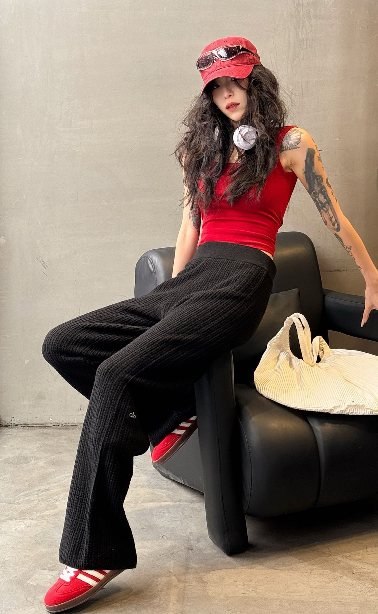 Comfortable Waffle Knit High Waist Broad-Legged Pants for Versatile Style - 图片 5