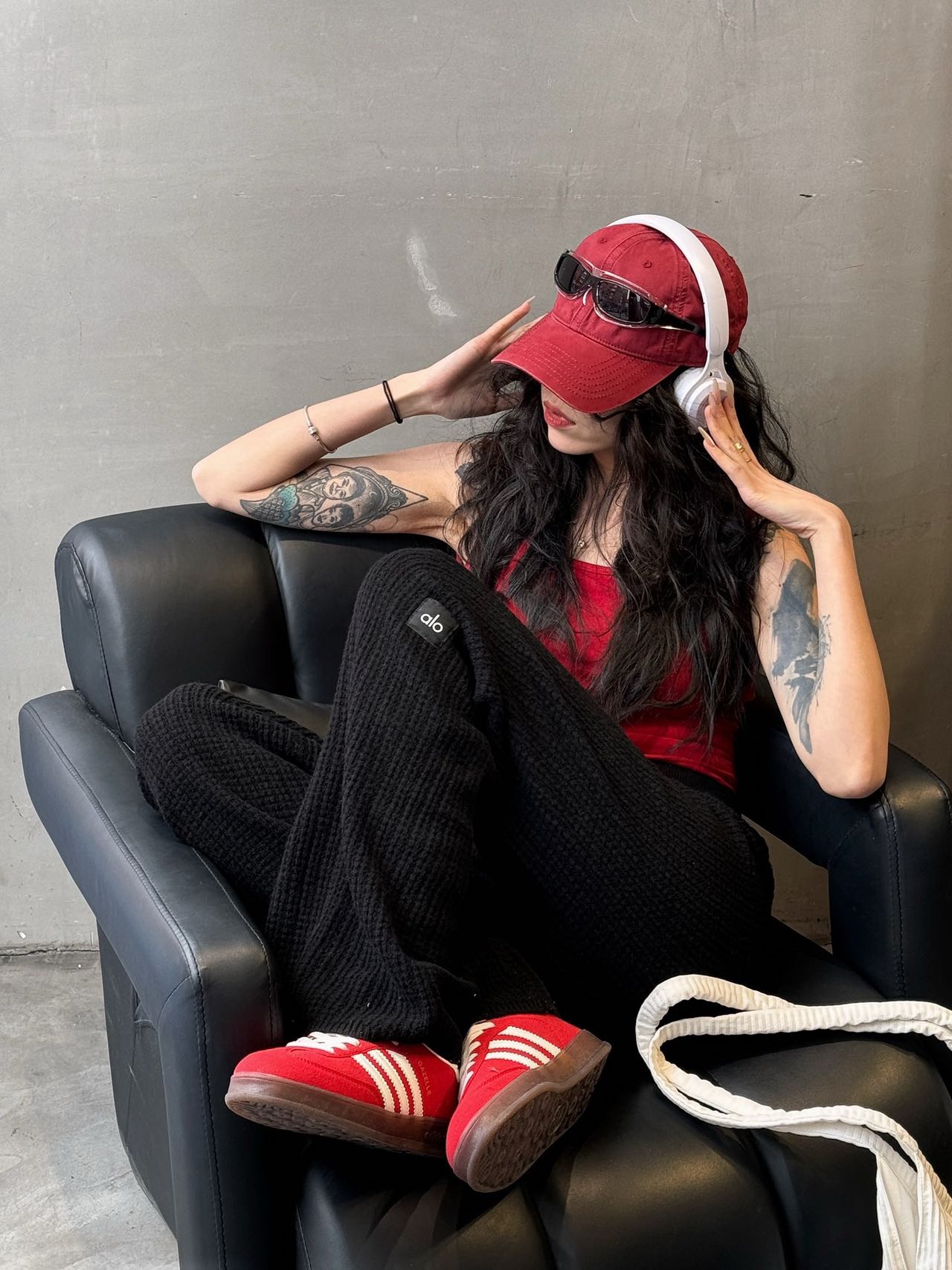 Comfortable Waffle Knit High Waist Broad-Legged Pants for Versatile Style - 图片 6