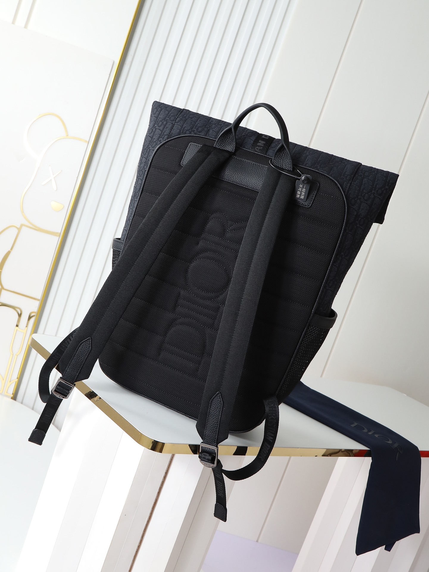 市场最高版本欢迎对比Dior8卷顶双肩背包黑色Oblique印花面料编号:1ESBA216YKY_H03