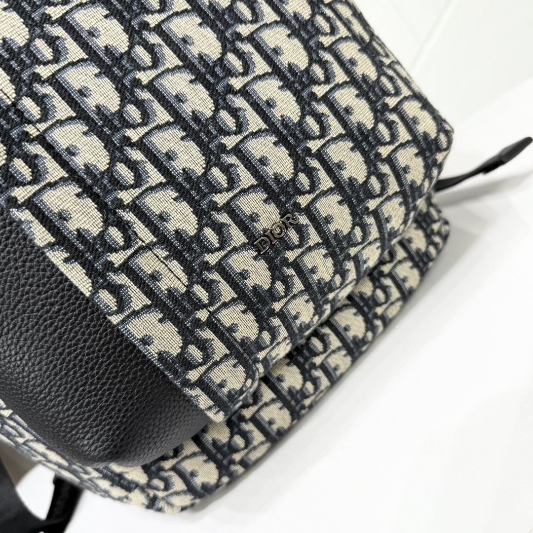 Rider Soft 拉链双肩背包米色和黑色 Oblique 印花面料搭配黑色粒面牛皮革编号: 1ESB