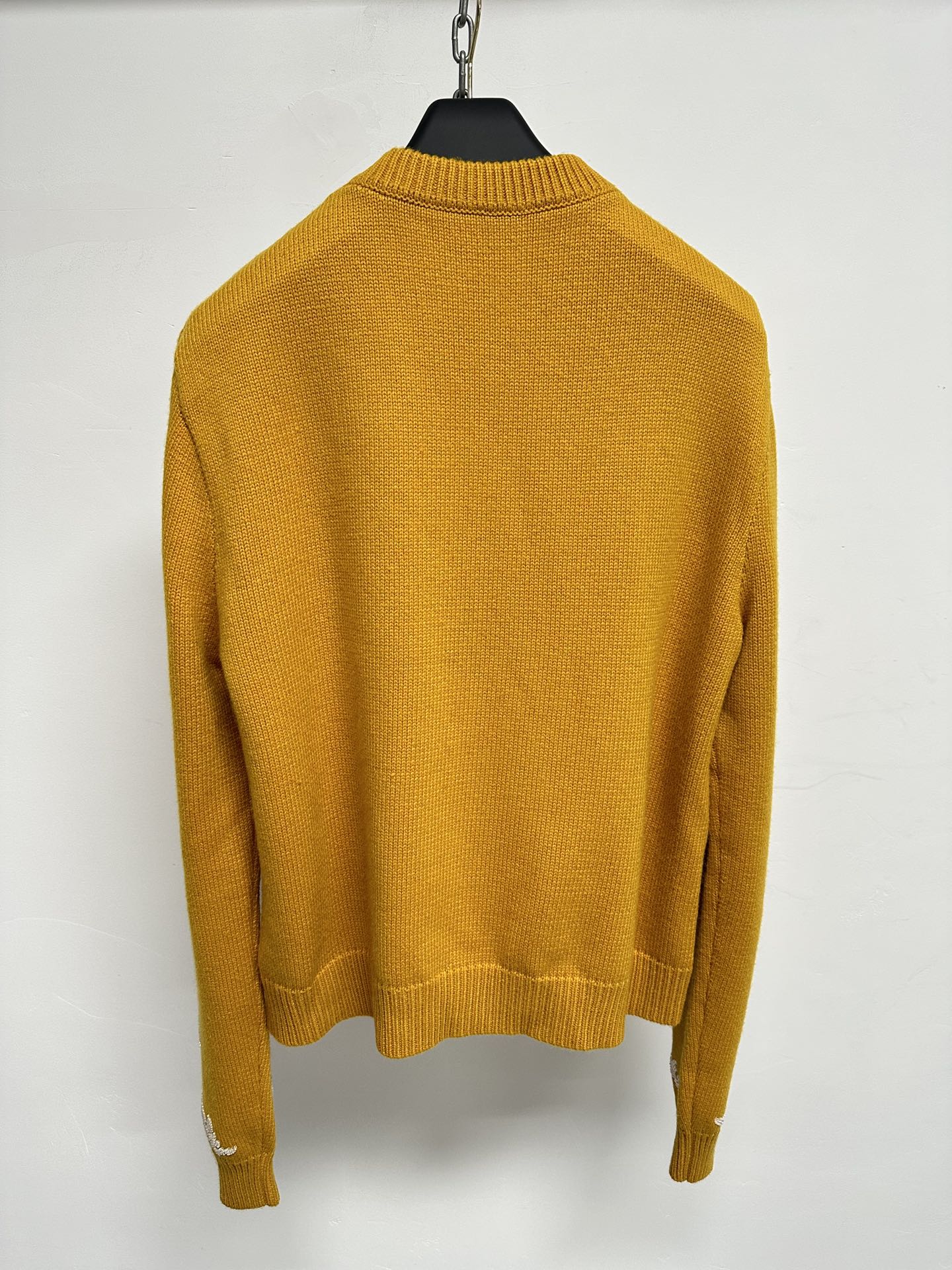 LV Mustard Floral Embroidery Pearl Button Cardigan