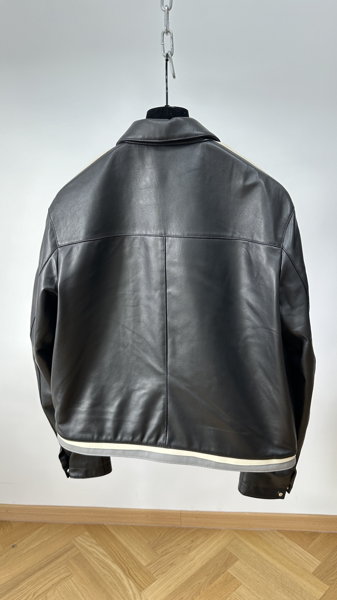 Hermès Striped Sleeve Black Leather Jacket