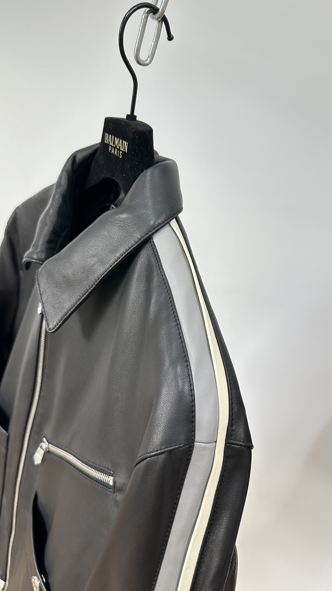 Hermès Striped Sleeve Black Leather Jacket