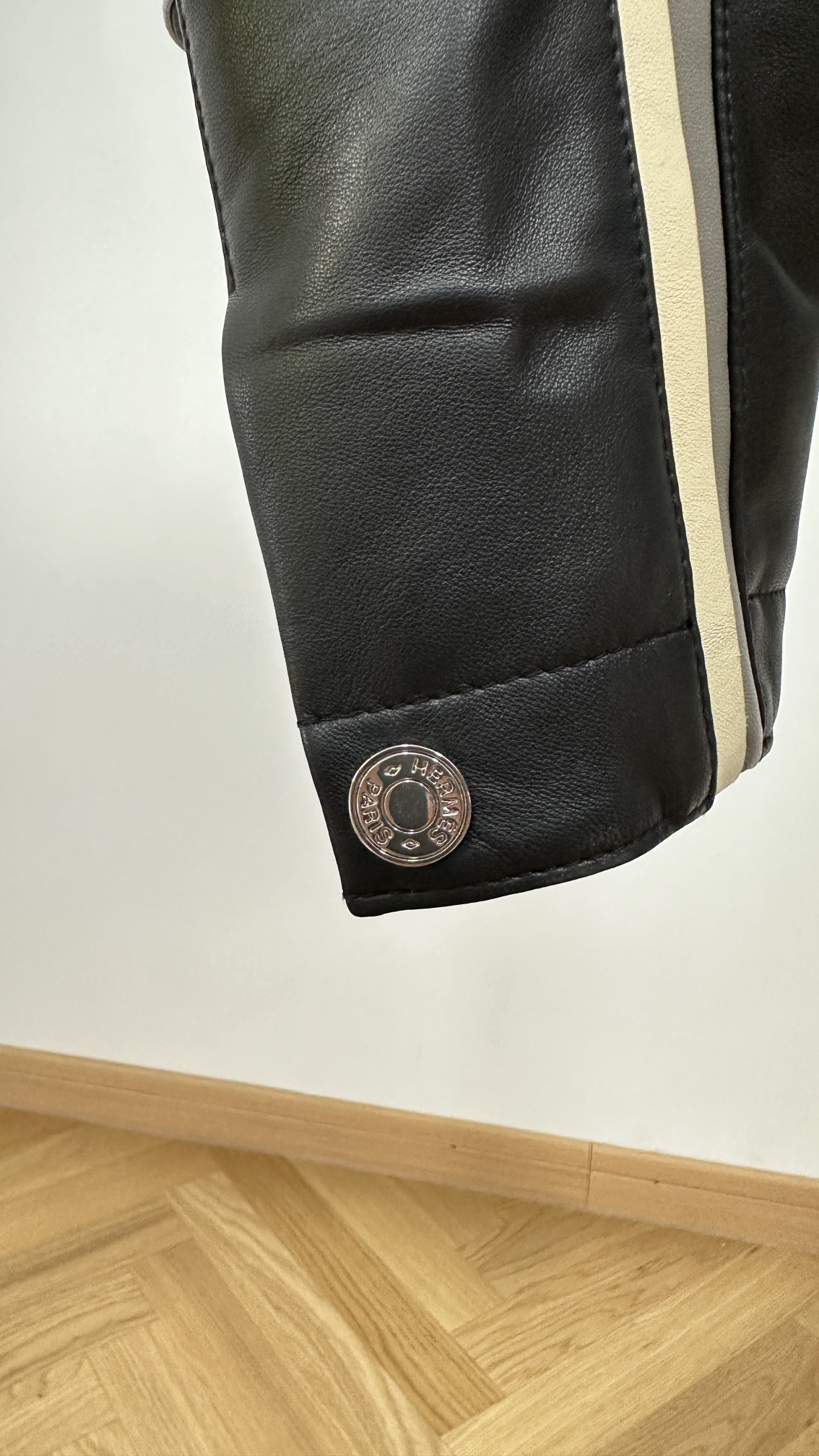 Hermès Striped Sleeve Black Leather Jacket