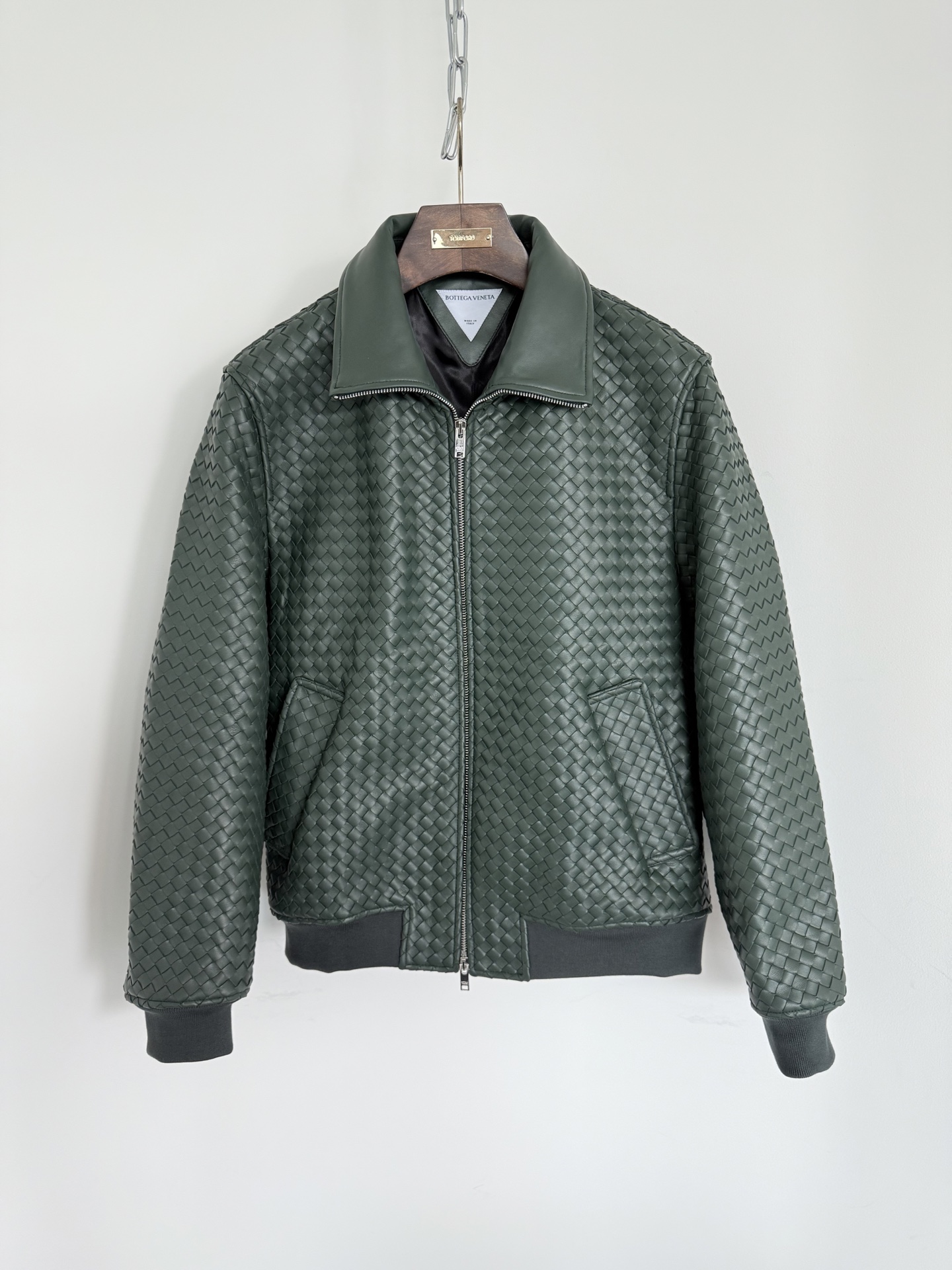 Bottega Veneta Green Woven Pattern Zip Jacket