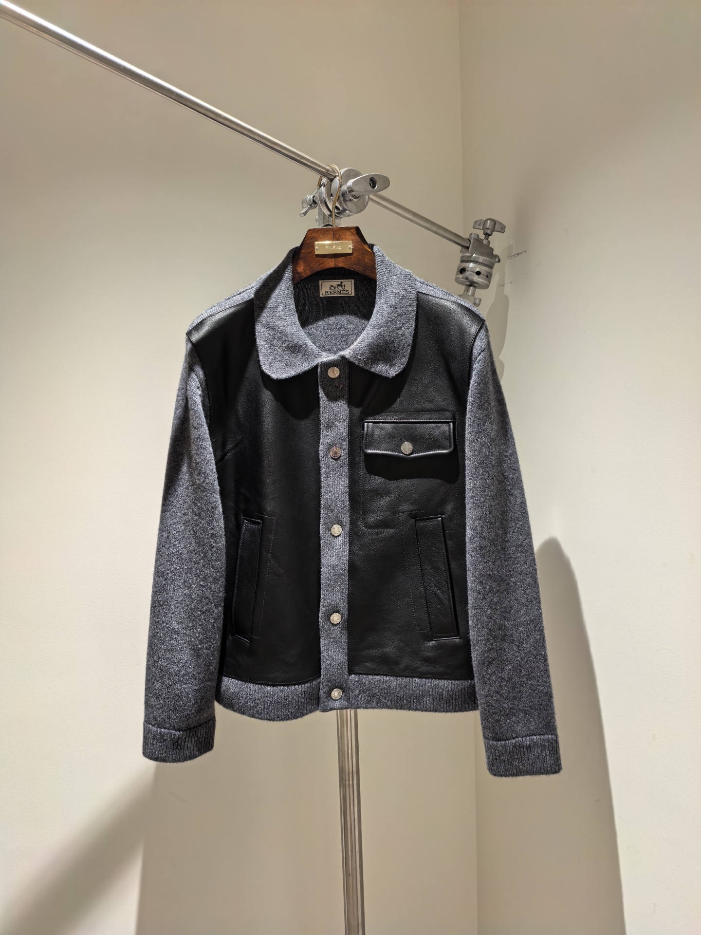 Hermes Leather Wool Mix Jacket