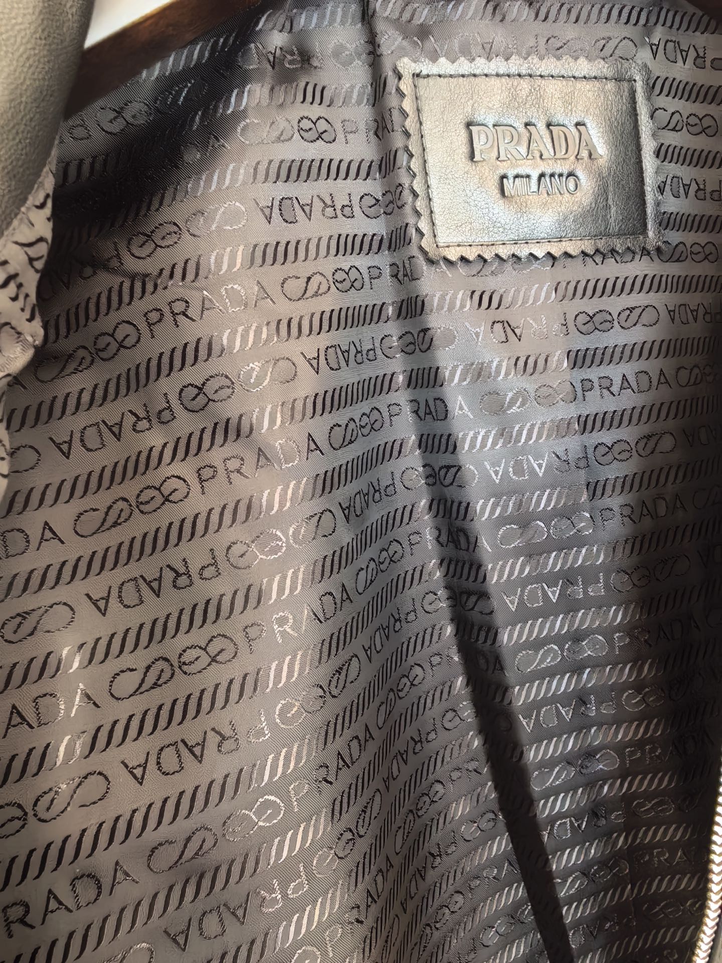 Prada Triangle Logo Leather Zip Jacket