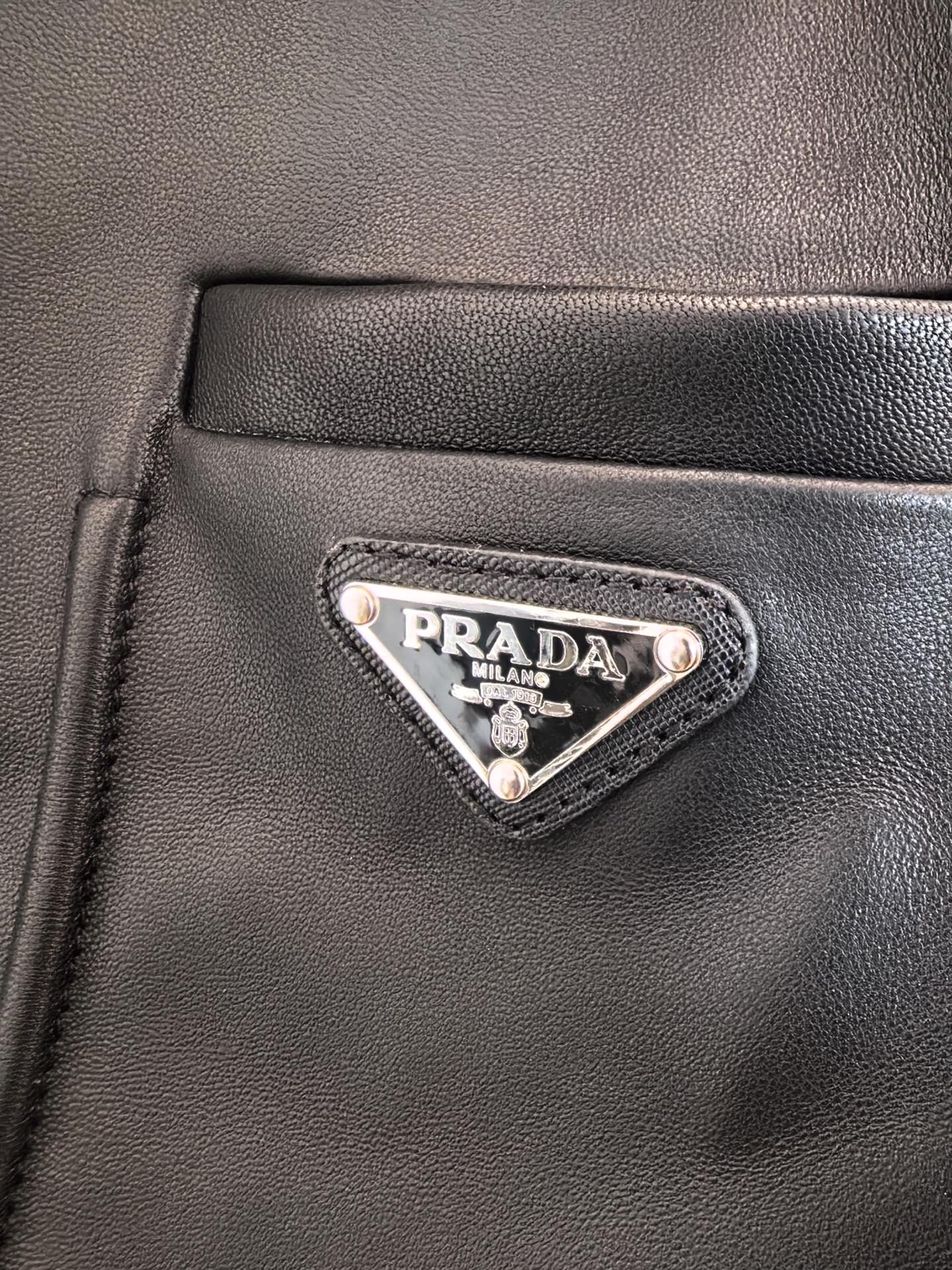 Prada Triangle Logo Leather Zip Jacket