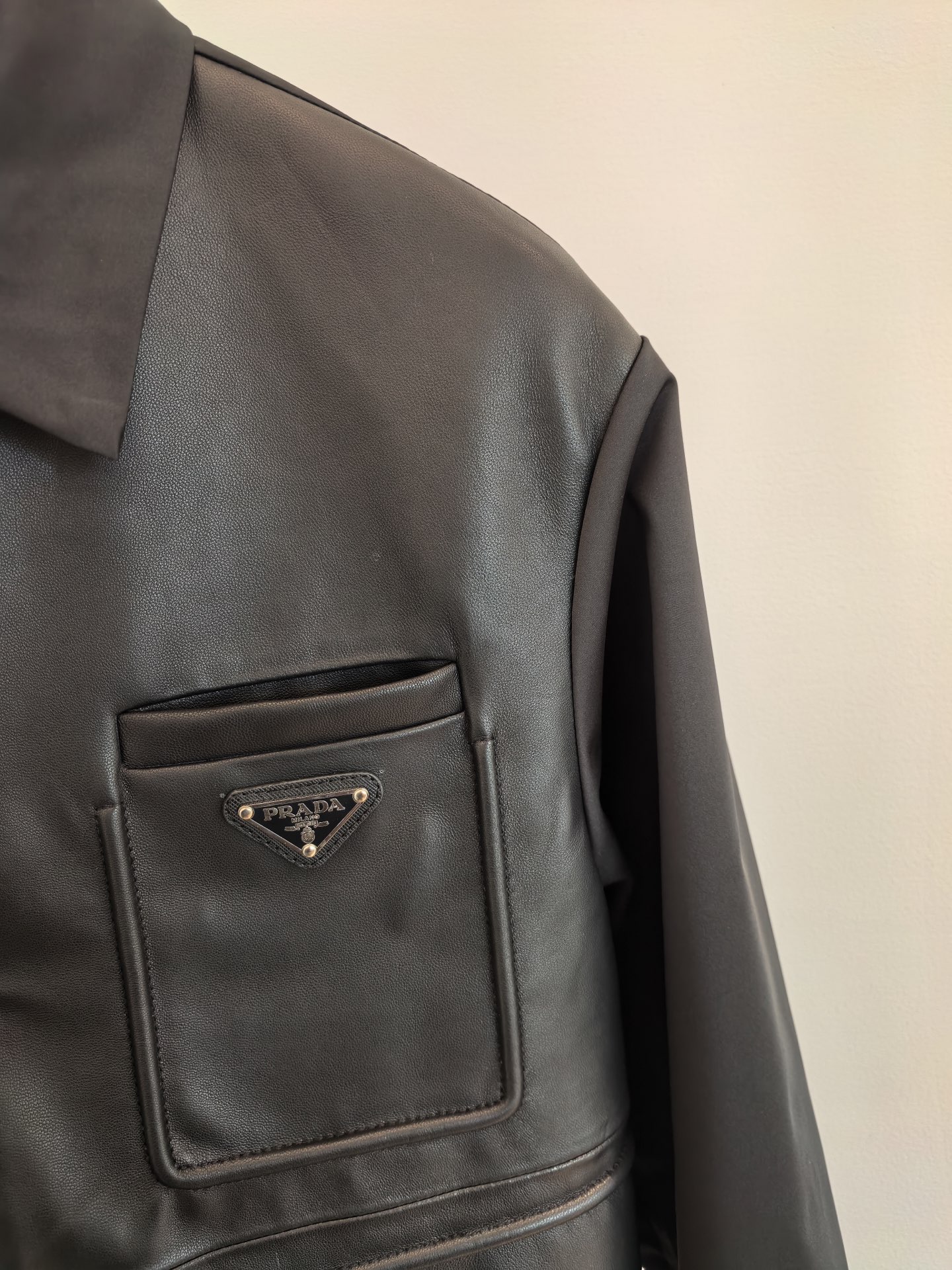 Prada Triangle Logo Leather Zip Jacket