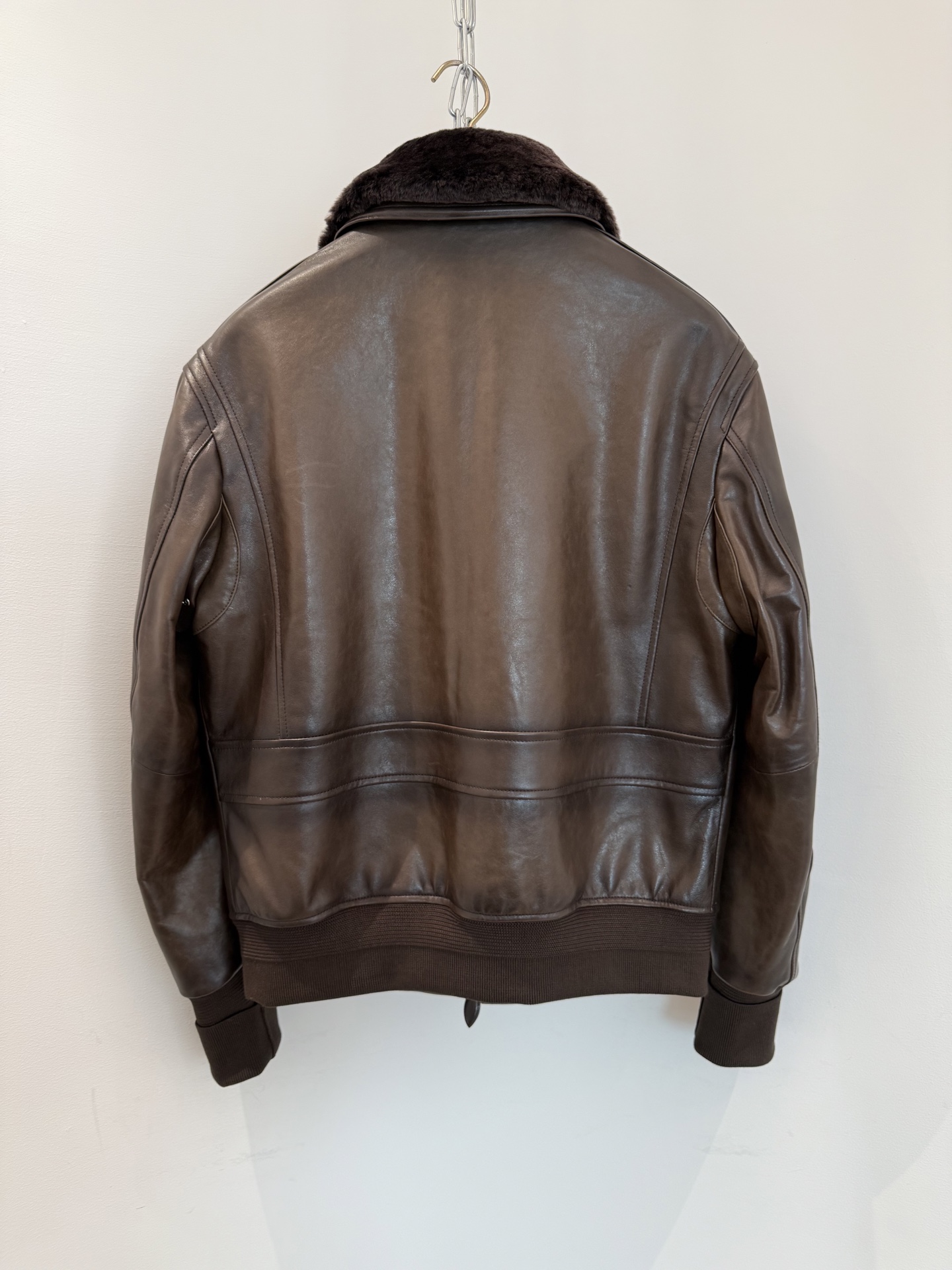 Berluti Leather Shearling Collar Bomber Jacket